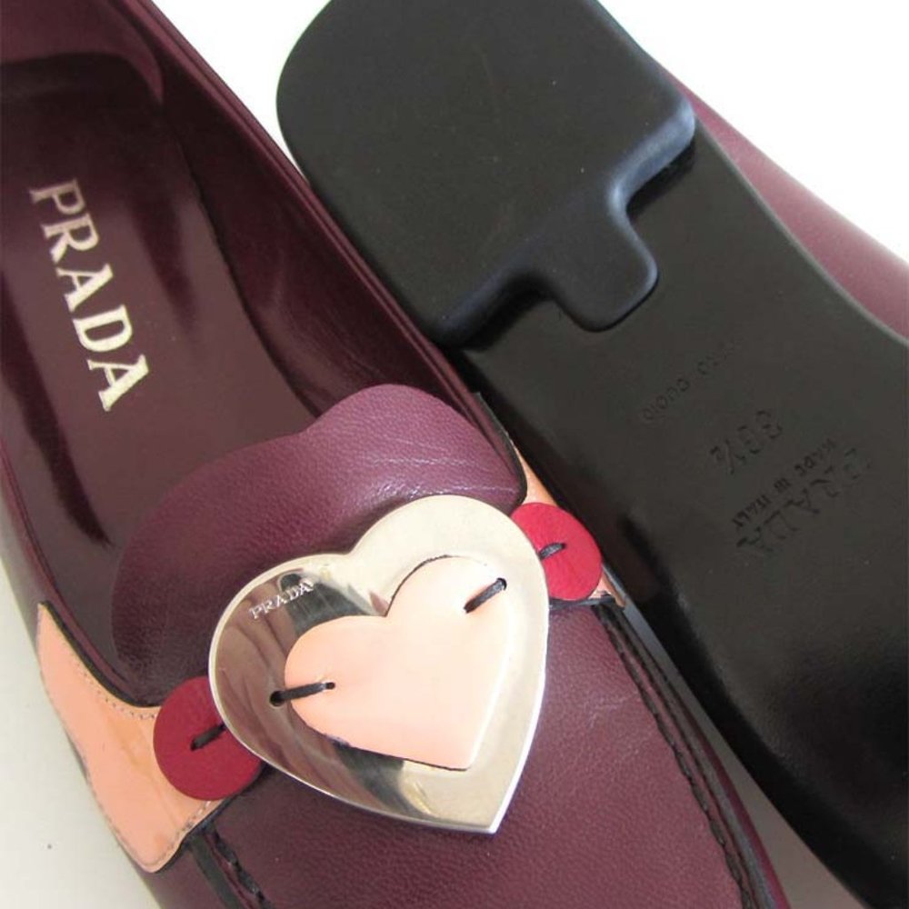 new PRADA burgundy Heart Detail square toe flats 36.5 / 6.5 US - Picture 7 of 9
